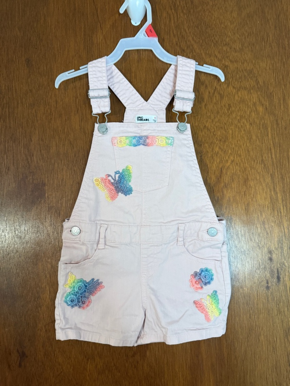Epic Threads Light Pink Embroidered Butterfly Short Overalls - Kids